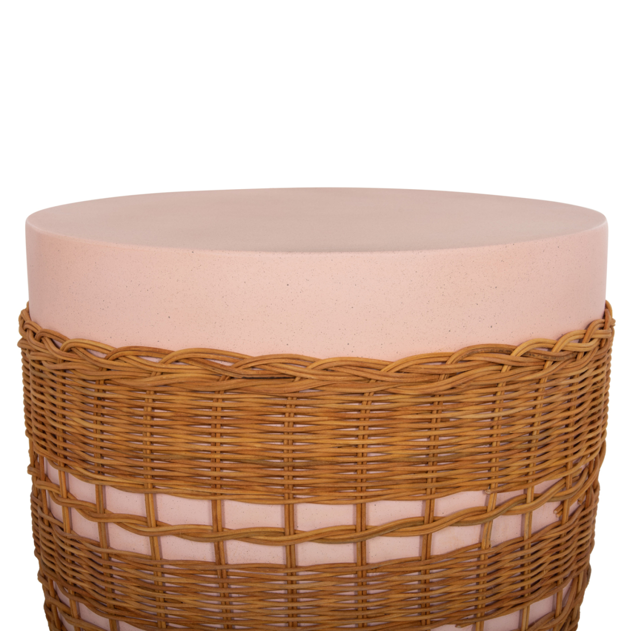 SIDE TABLE ROUND VILHENA HM18166 FIBER CEMENT PINK--NATURAL RATTAN Φ44.5x45Hcm. [4]