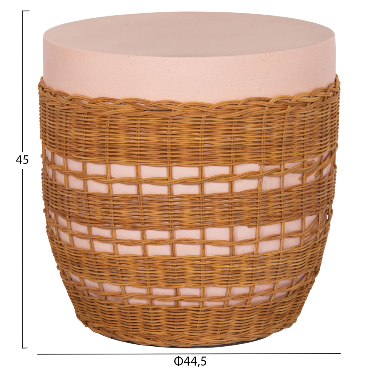 SIDE TABLE ROUND VILHENA HM18166 FIBER CEMENT PINK--NATURAL RATTAN Φ44.5x45Hcm. [2]