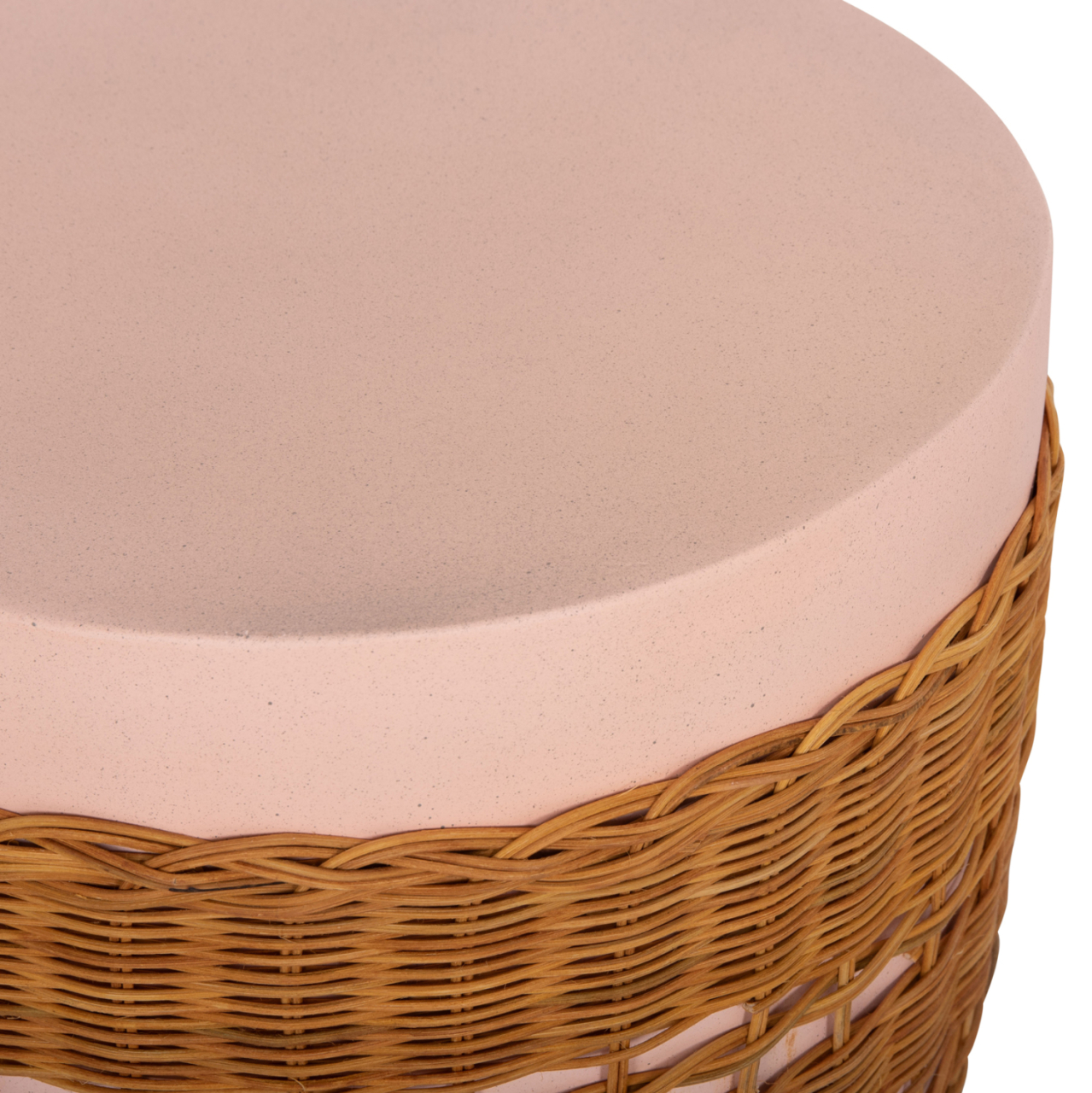 SIDE TABLE ROUND VILHENA HM18166 FIBER CEMENT PINK--NATURAL RATTAN Φ44.5x45Hcm. [7]