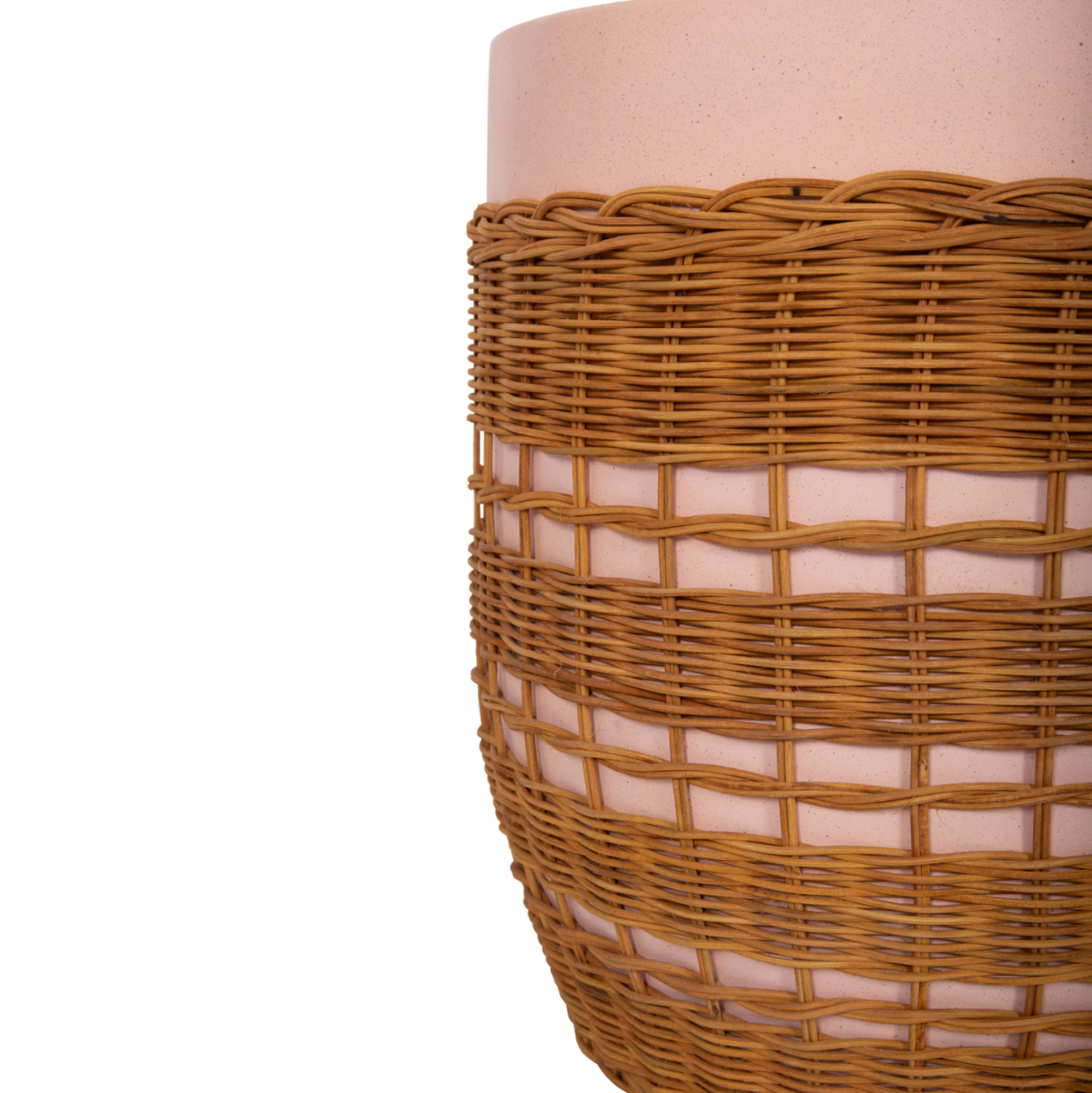 SIDE TABLE ROUND VILHENA HM18166 FIBER CEMENT PINK--NATURAL RATTAN Φ44.5x45Hcm. [6]