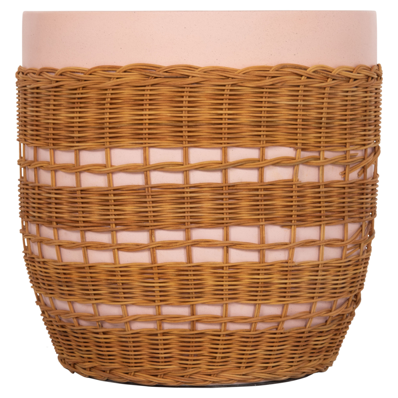 SIDE TABLE ROUND VILHENA HM18166 FIBER CEMENT PINK--NATURAL RATTAN Φ44.5x45Hcm. [3]