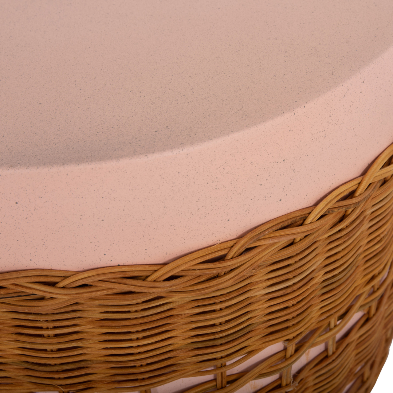 SIDE TABLE ROUND VILHENA HM18166 FIBER CEMENT PINK--NATURAL RATTAN Φ44.5x45Hcm. [9]