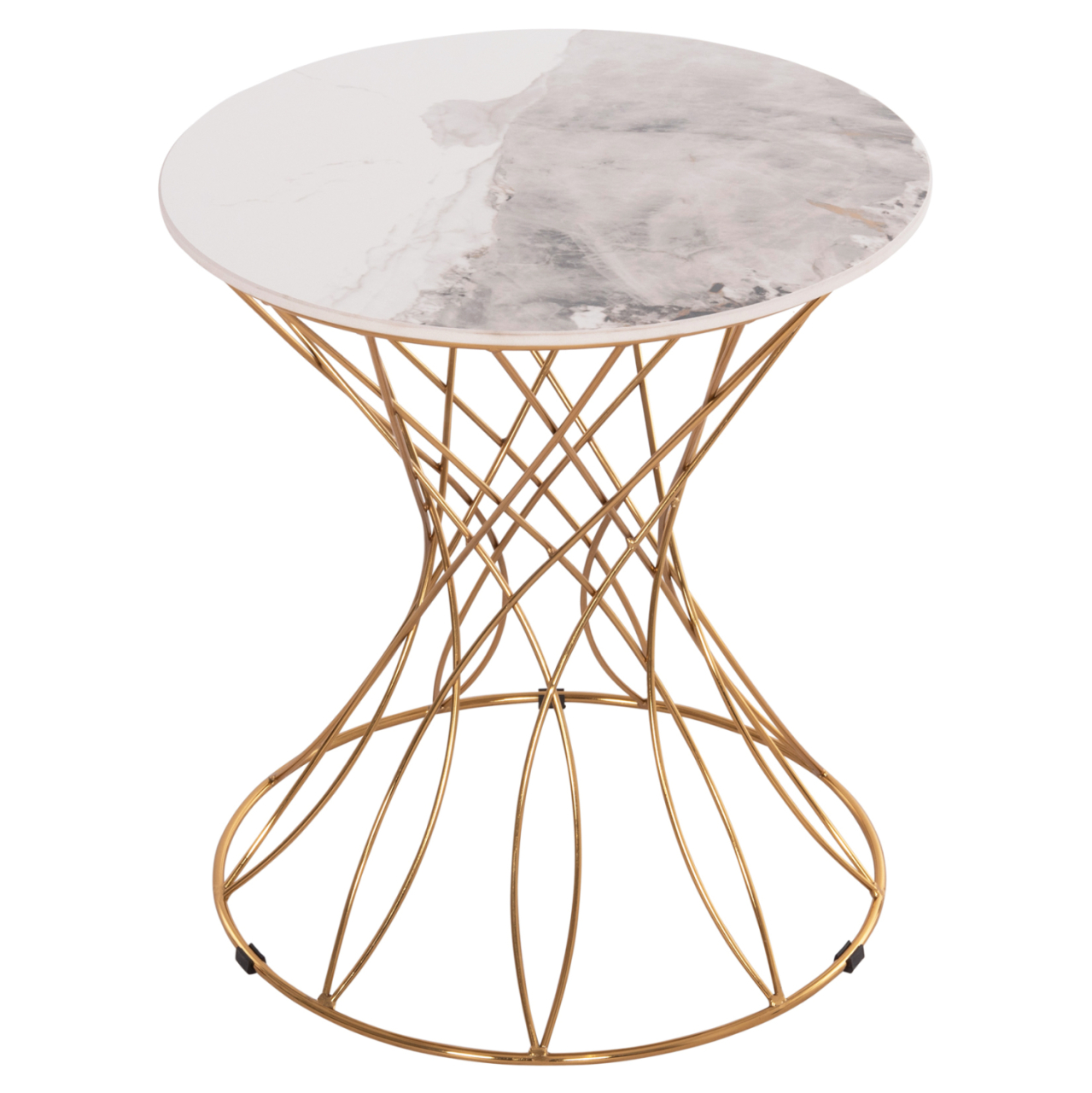 SIDE TABLE RUDY HM18037.01 CERAMIC TOP IN WHITE-METAL IN GLOSSY GOLD Φ45x48,5Hcm. [3]