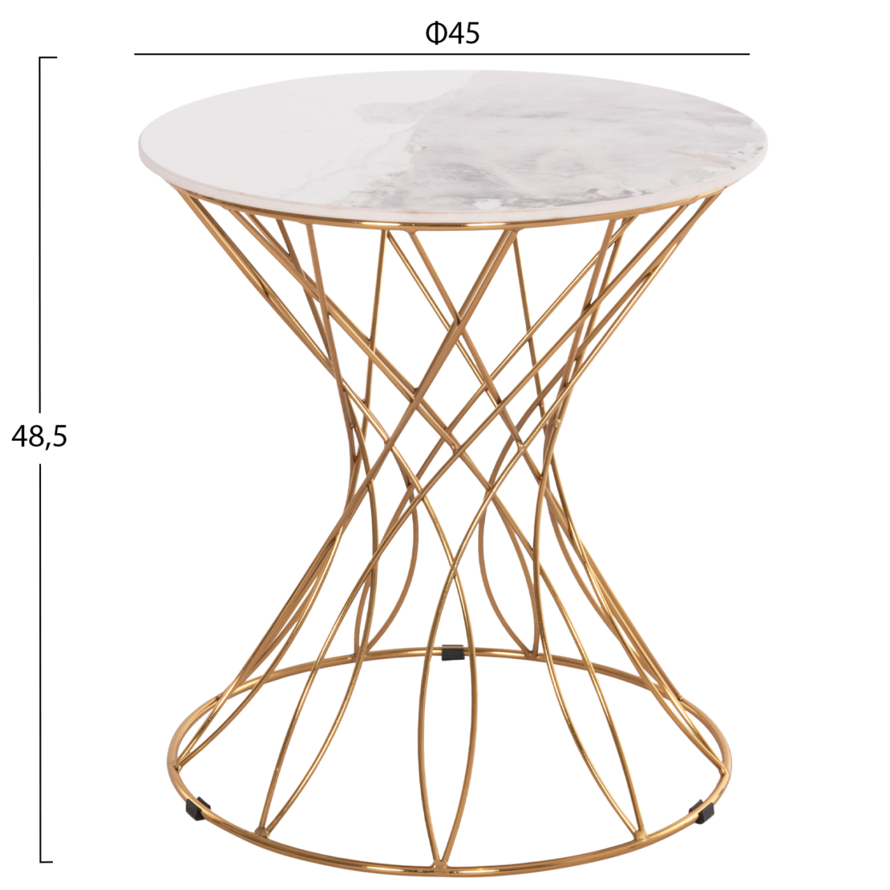 SIDE TABLE RUDY HM18037.01 CERAMIC TOP IN WHITE-METAL IN GLOSSY GOLD Φ45x48,5Hcm. [2]