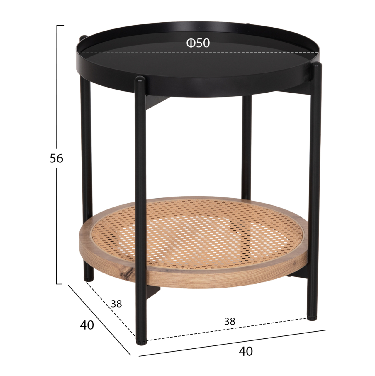SIDE TABLE SEITZ HM18031 GLASS TOP-METAL-RATTAN IN NATURAL Φ50x56Hcm. [2]