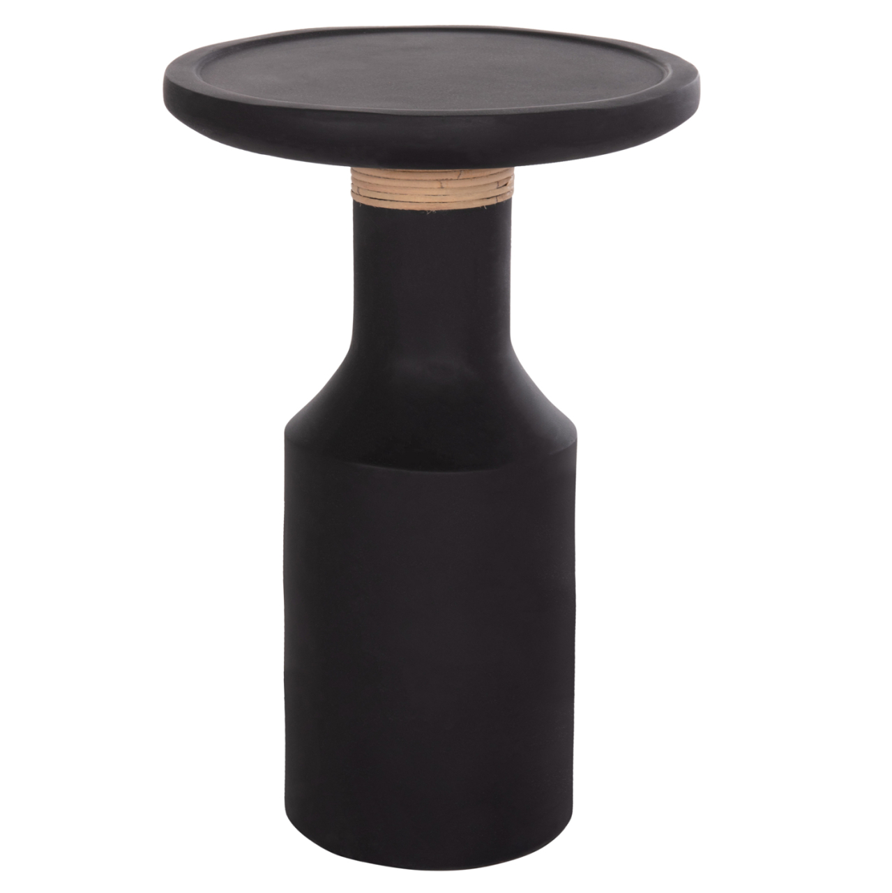 SIDE TABLE TRED(T) HM18169.01 FIBER CEMENT IN BLACK-NATURAL RATTAN--Φ40x61Hcm. [9]