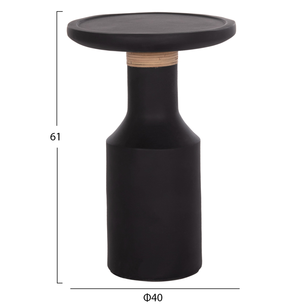 SIDE TABLE TRED(T) HM18169.01 FIBER CEMENT IN BLACK-NATURAL RATTAN--Φ40x61Hcm. [2]
