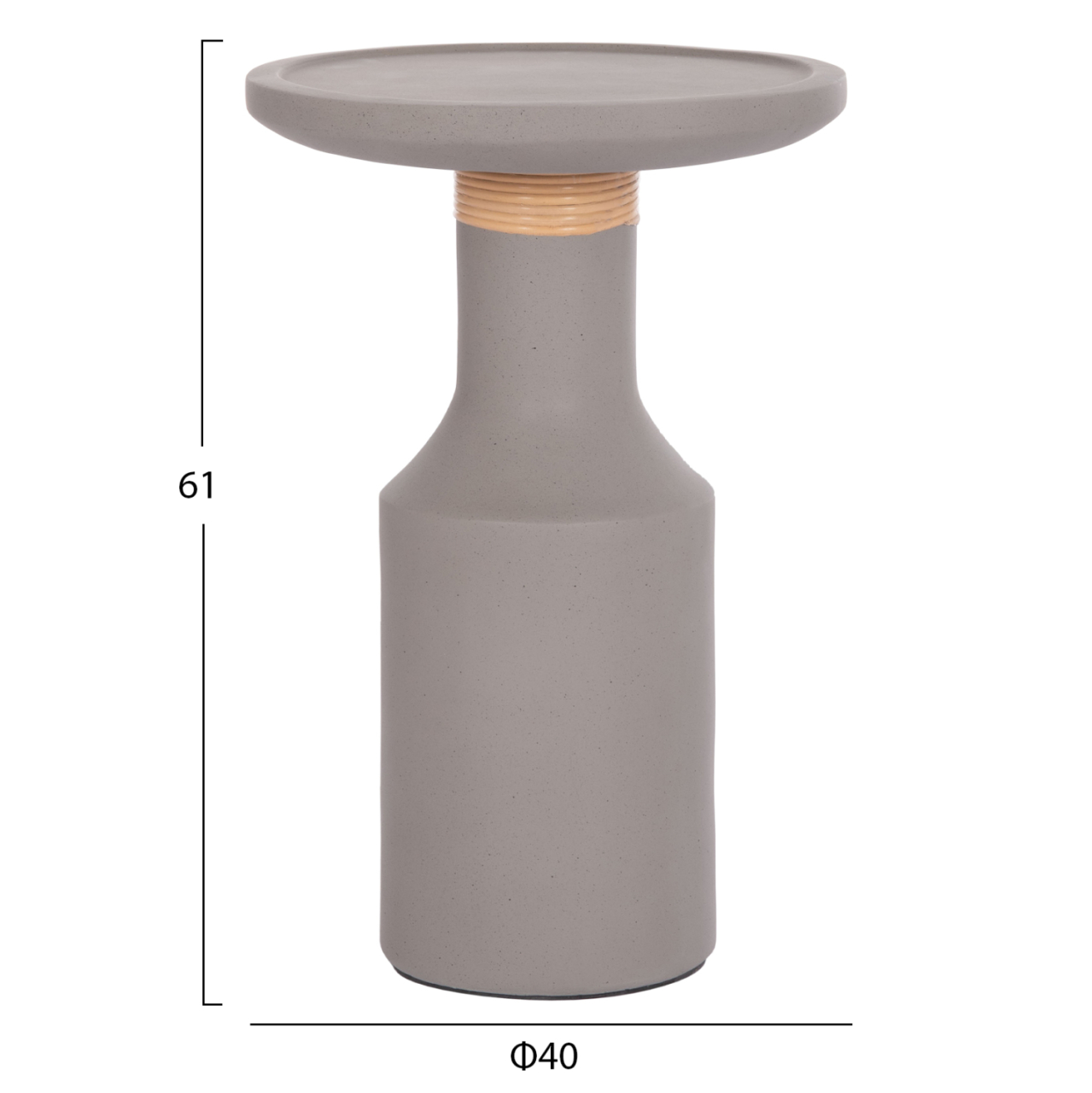 SIDE TABLE TRED(T) HM18169.03 FIBER CEMENT IN GREY-NATURAL RATTAN--Φ40x61Hcm. [2]