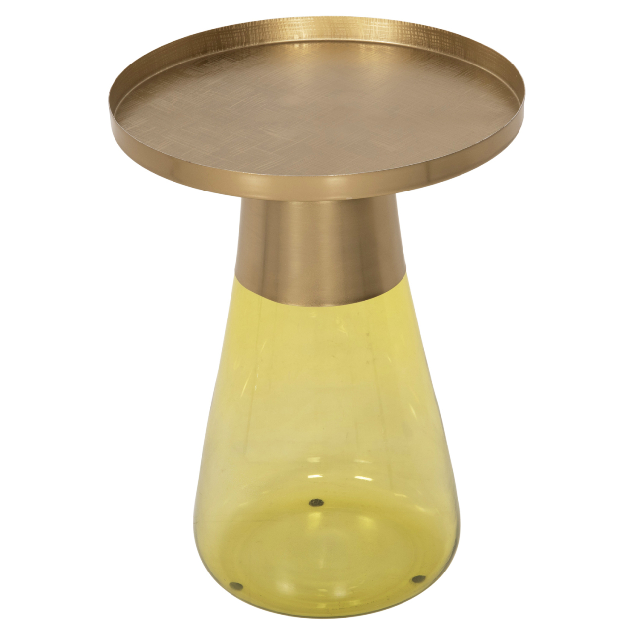 SIDE TABLE VALERY HM9732 LIGHT GREEN GLASS BASE-METAL TOP IN GOLD Φ39,5x52Hcm. [3]