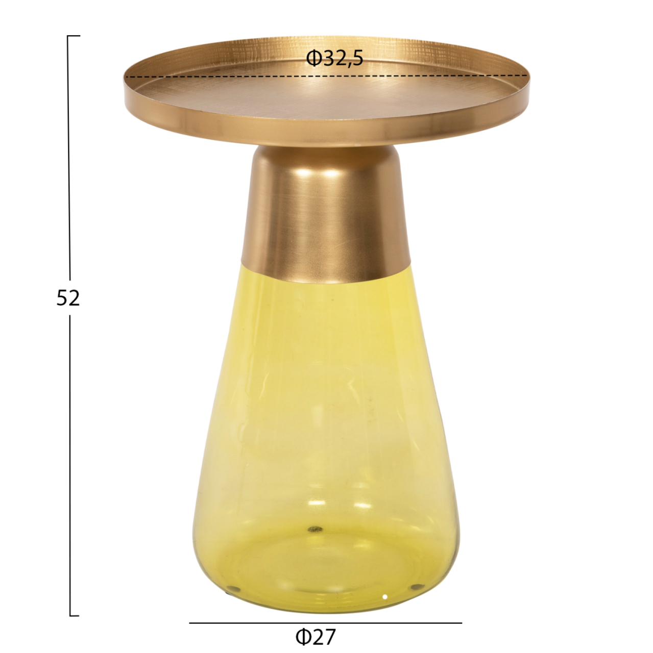 SIDE TABLE VALERY HM9732 LIGHT GREEN GLASS BASE-METAL TOP IN GOLD Φ39,5x52Hcm. [2]