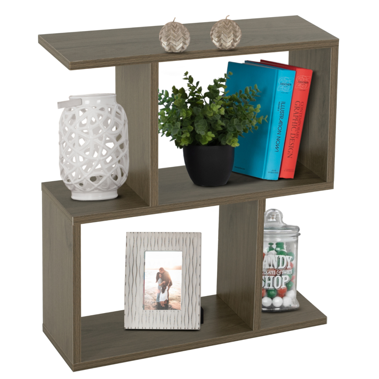 SIDE TABLE WITH STORAGE SPACES HM8881.12 MELAMINE IN OLIVE GREY COLOR 50x17x56Hcm. [1]