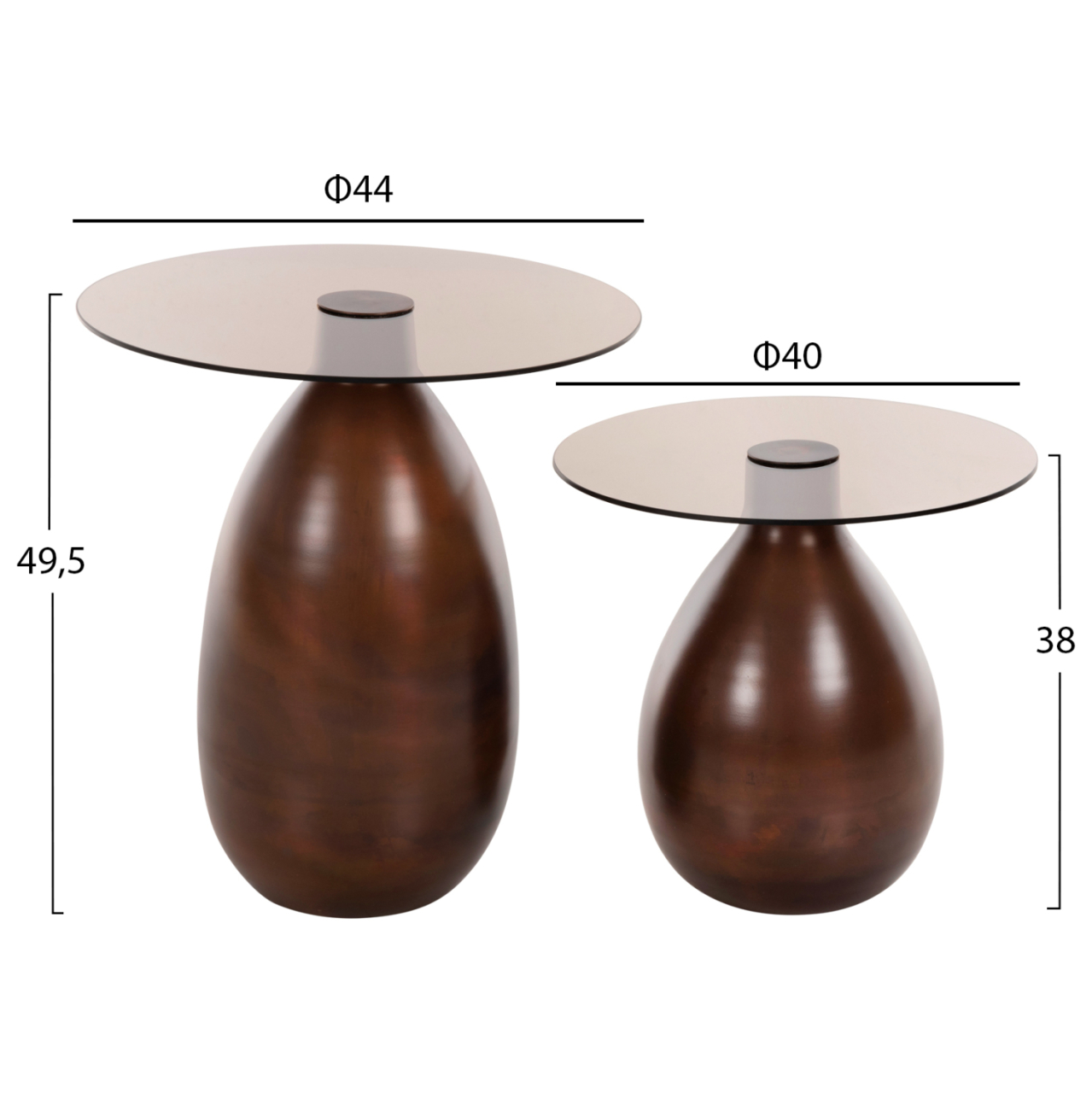 SIDE TABLES 2PCS REGEN HM9666 METAL IN COPPER-GLASS TOP Φ44 and Φ40 cm. [2]