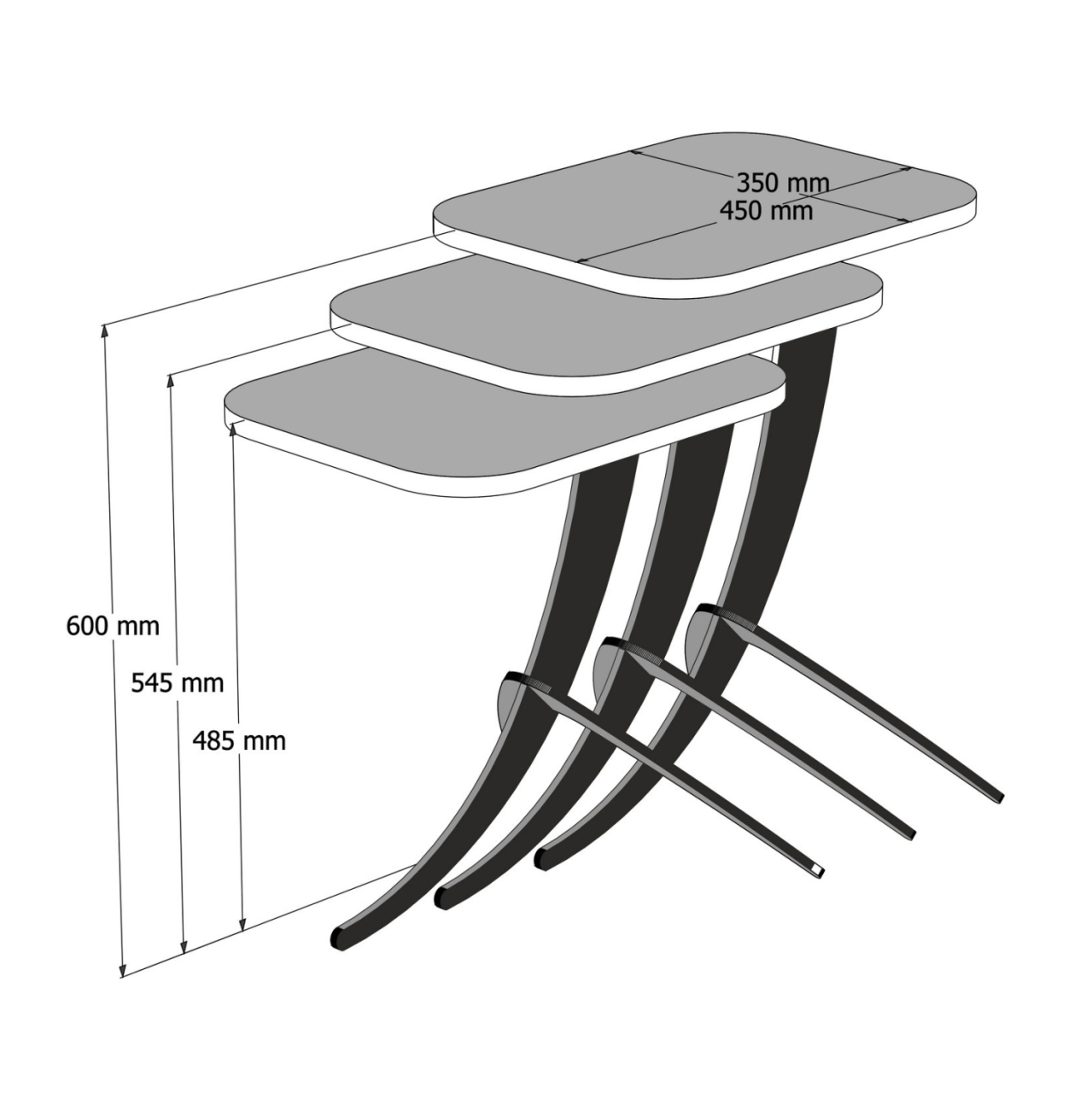 SIDE TABLES 3PCS HM9508.01 MELAMINE IN NATURAL OAK-BLACK METAL LEGS 35x45x60Hcm. [2]