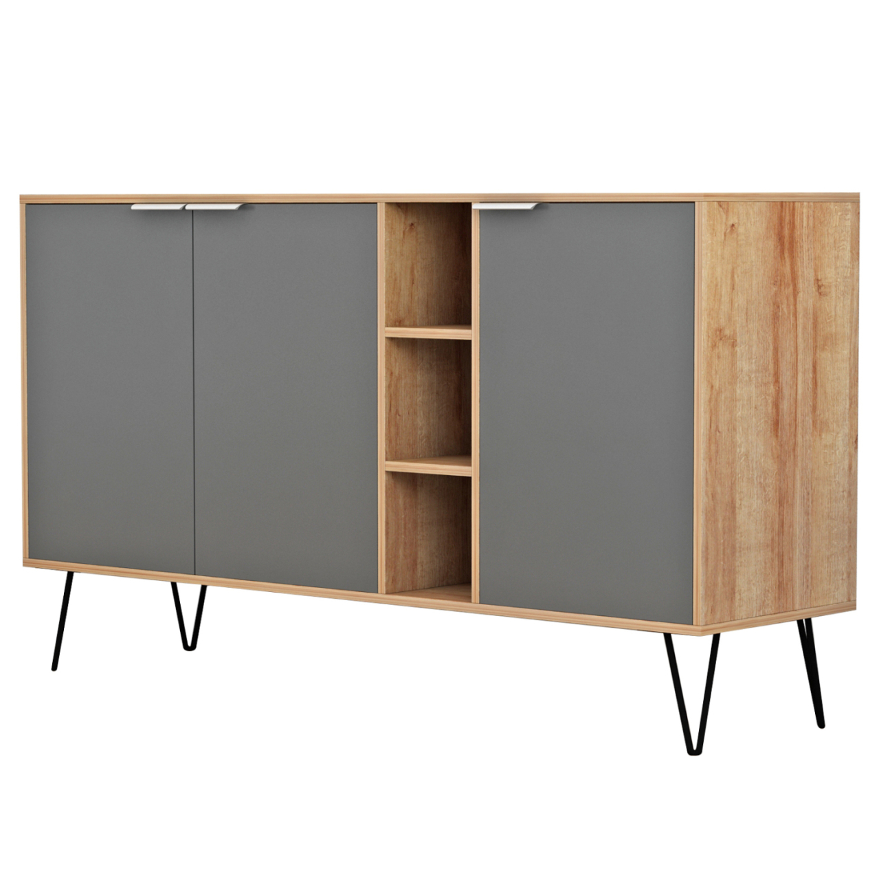 SIDEBOARD CABRON HM8874.11 MELAMINE IN NATURAL-ANTHRACITE and BLACK METAL LEGS 142X40X83Hcm. [4]