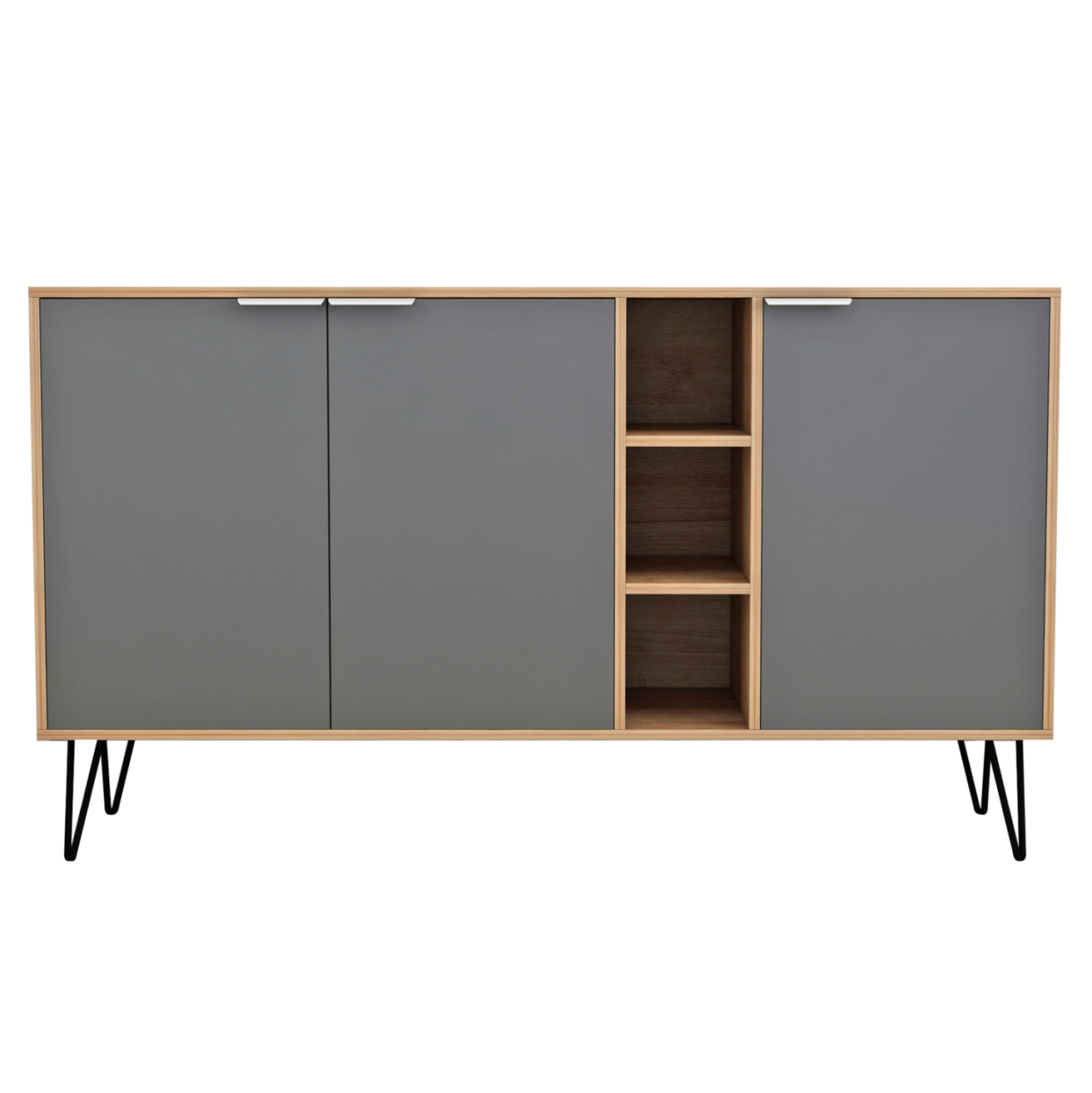 SIDEBOARD CABRON HM8874.11 MELAMINE IN NATURAL-ANTHRACITE and BLACK METAL LEGS 142X40X83Hcm. [3]