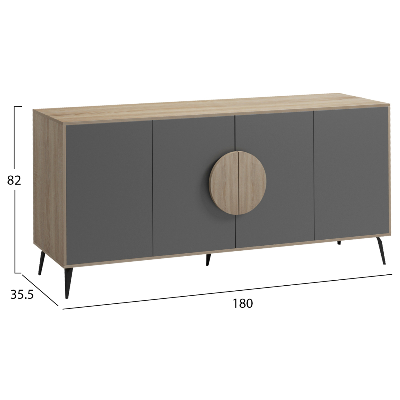 SIDEBOARD SAVORE HM18368.13 MELAMINE IN SONAMA/GREY--BLACK METAL LEGS 180x35.5x82Hcm. [2]