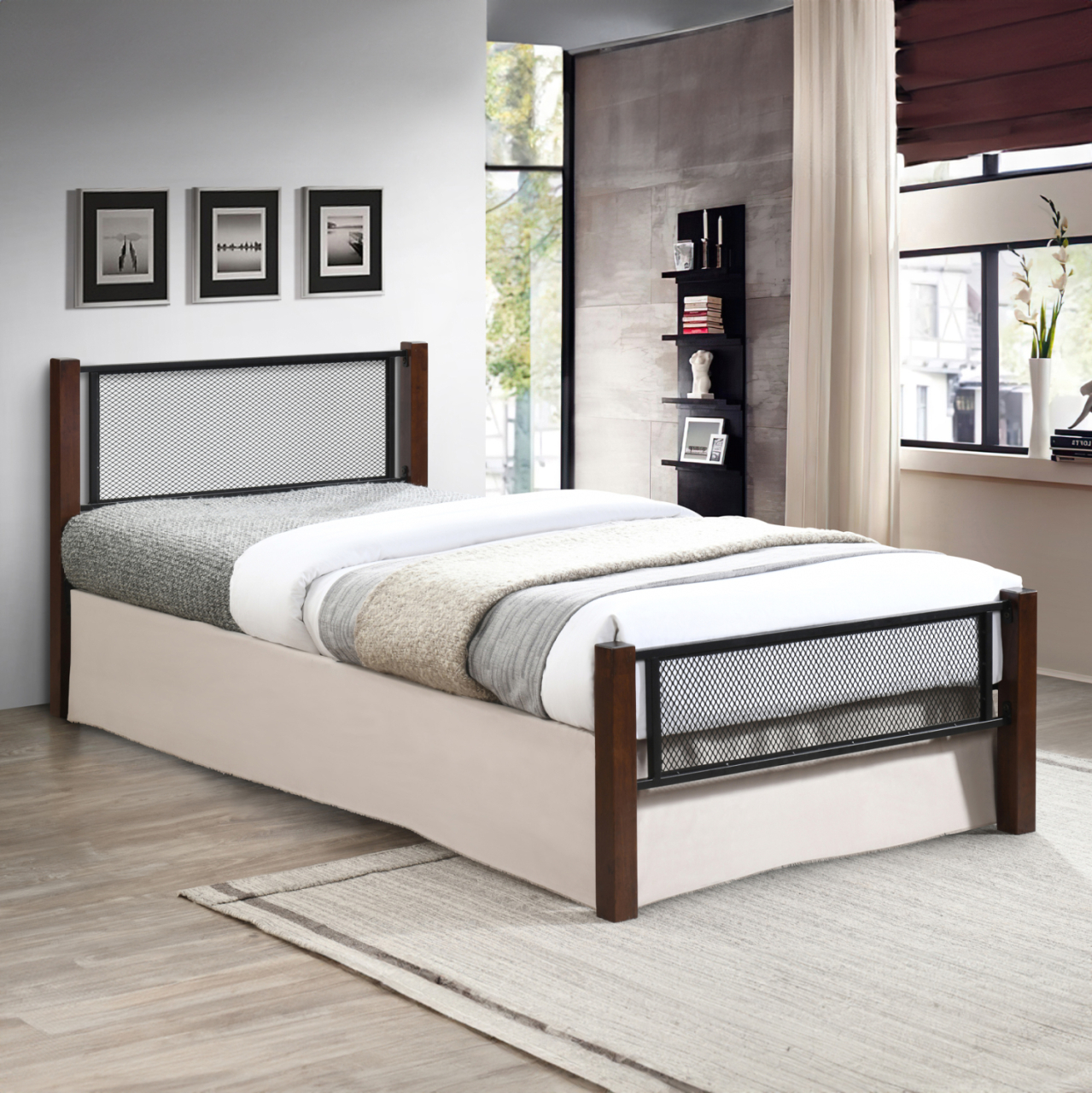 SINGLE BED RAYVEN HM689 RUBBERWOOD IN DIRTY OAK COLOR-METAL IN BLACK--FOR MATTRESS 90x190cm. [2]