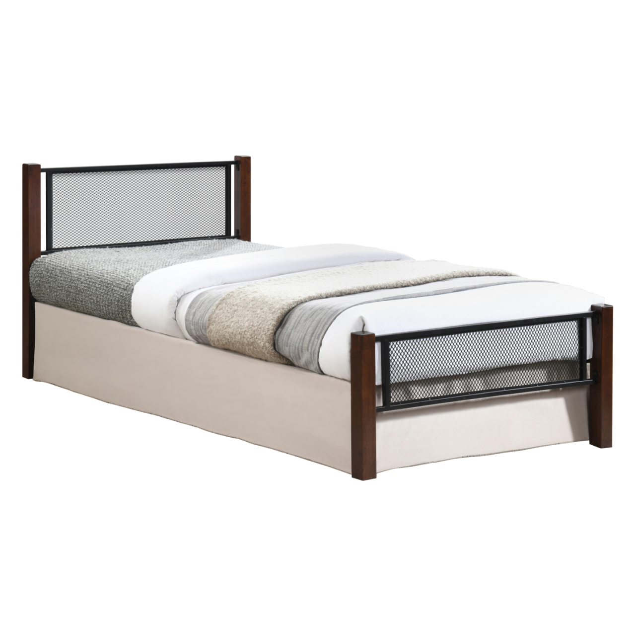 SINGLE BED RAYVEN HM689 RUBBERWOOD IN DIRTY OAK COLOR-METAL IN BLACK--FOR MATTRESS 90x190cm. [1]
