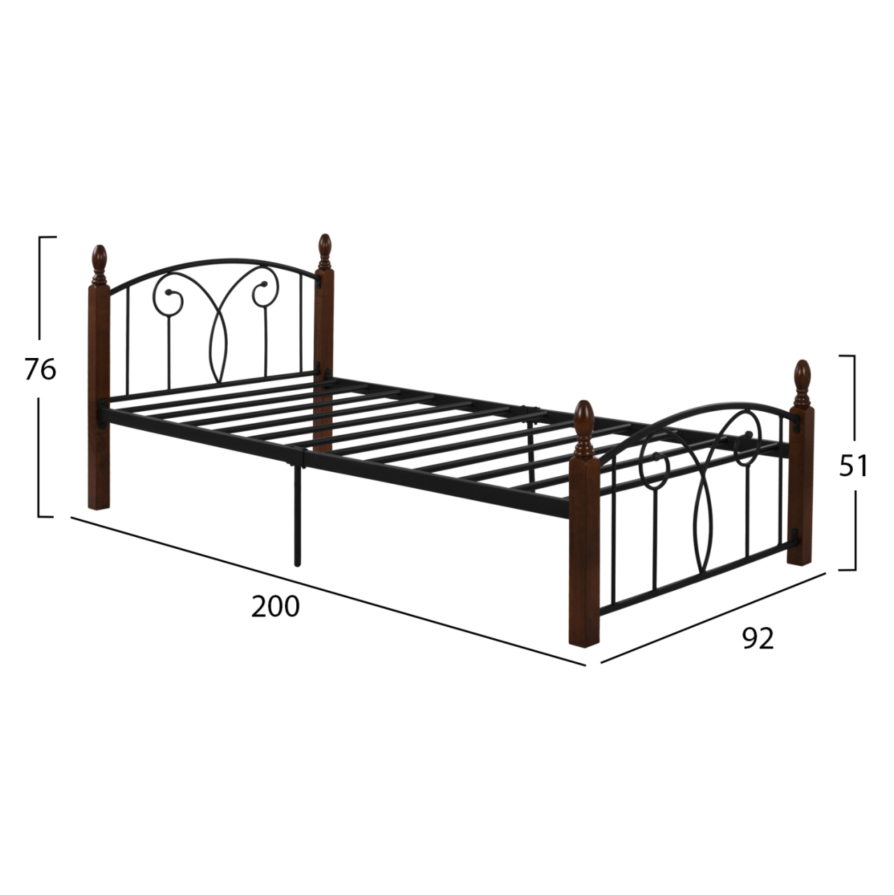 SINGLE BED SUZIE HM389 METAL and RUBBERWOOD FOR SINGLE MATTRESS 90x190cm. [3]