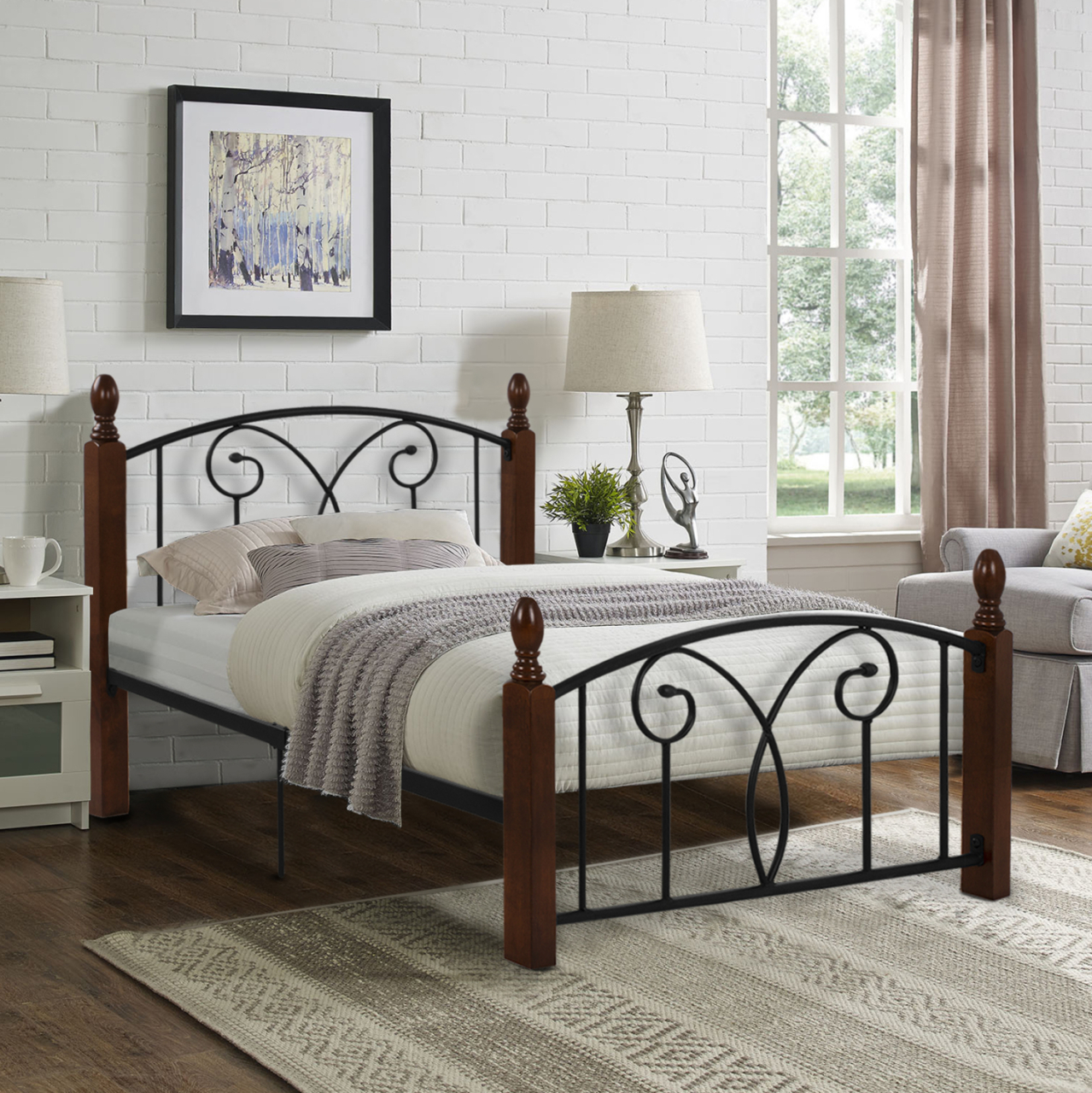 SINGLE BED SUZIE HM389 METAL and RUBBERWOOD FOR SINGLE MATTRESS 90x190cm. [2]