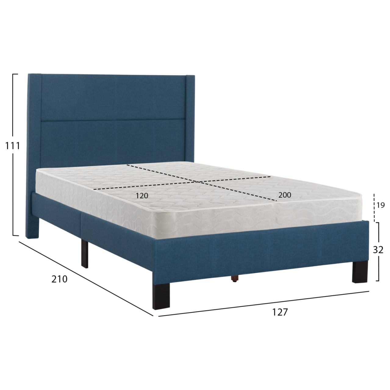 SINGLE BED WITH MATTRESS TRILLOP HM21203.14 BLUE FABRIC--FOR 120X200cm. [3]