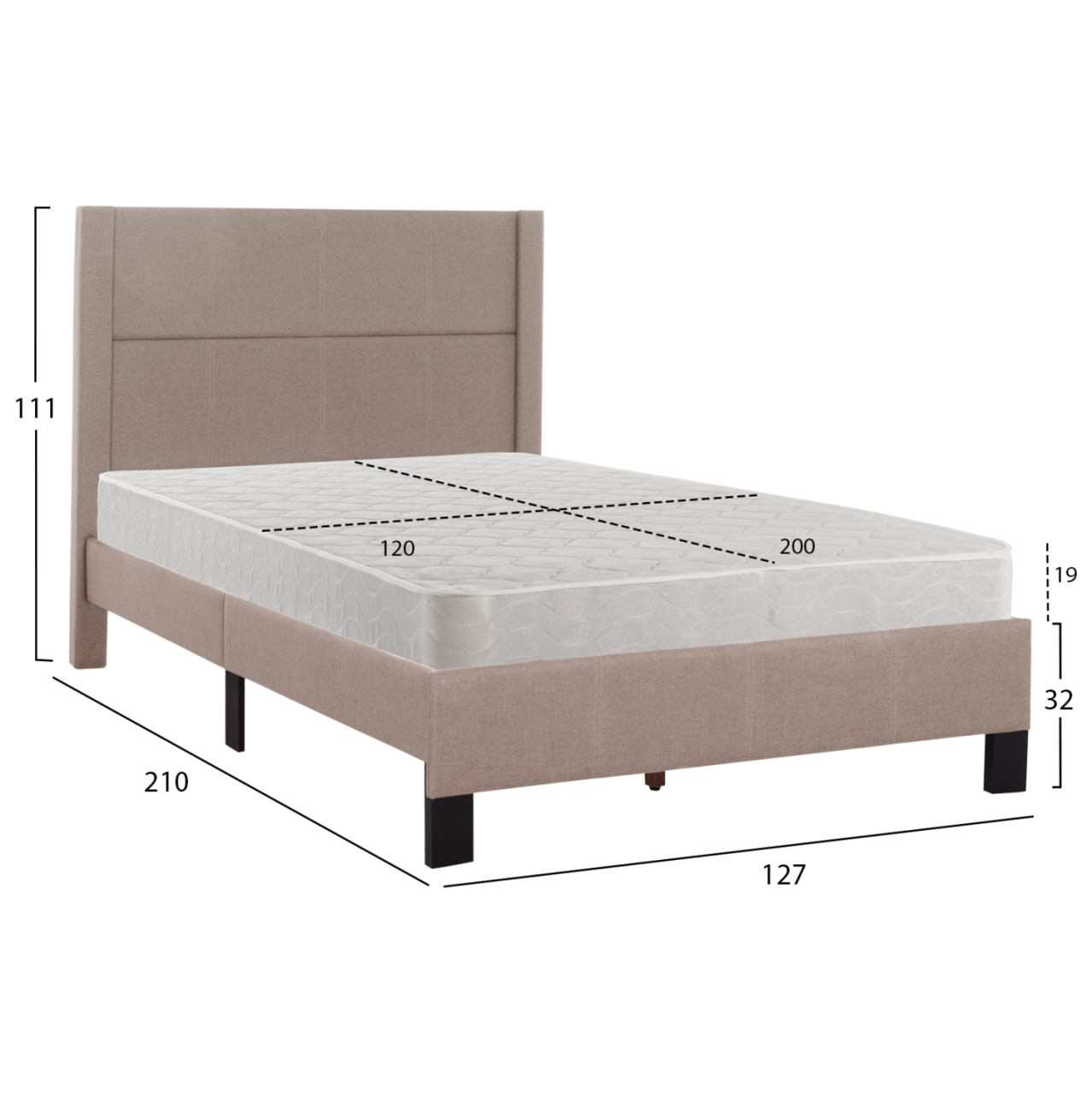 SINGLE BED WITH MATTRESS TRILLOP HM21203.15 BEIGE FABRIC--FOR 120X200cm. [3]