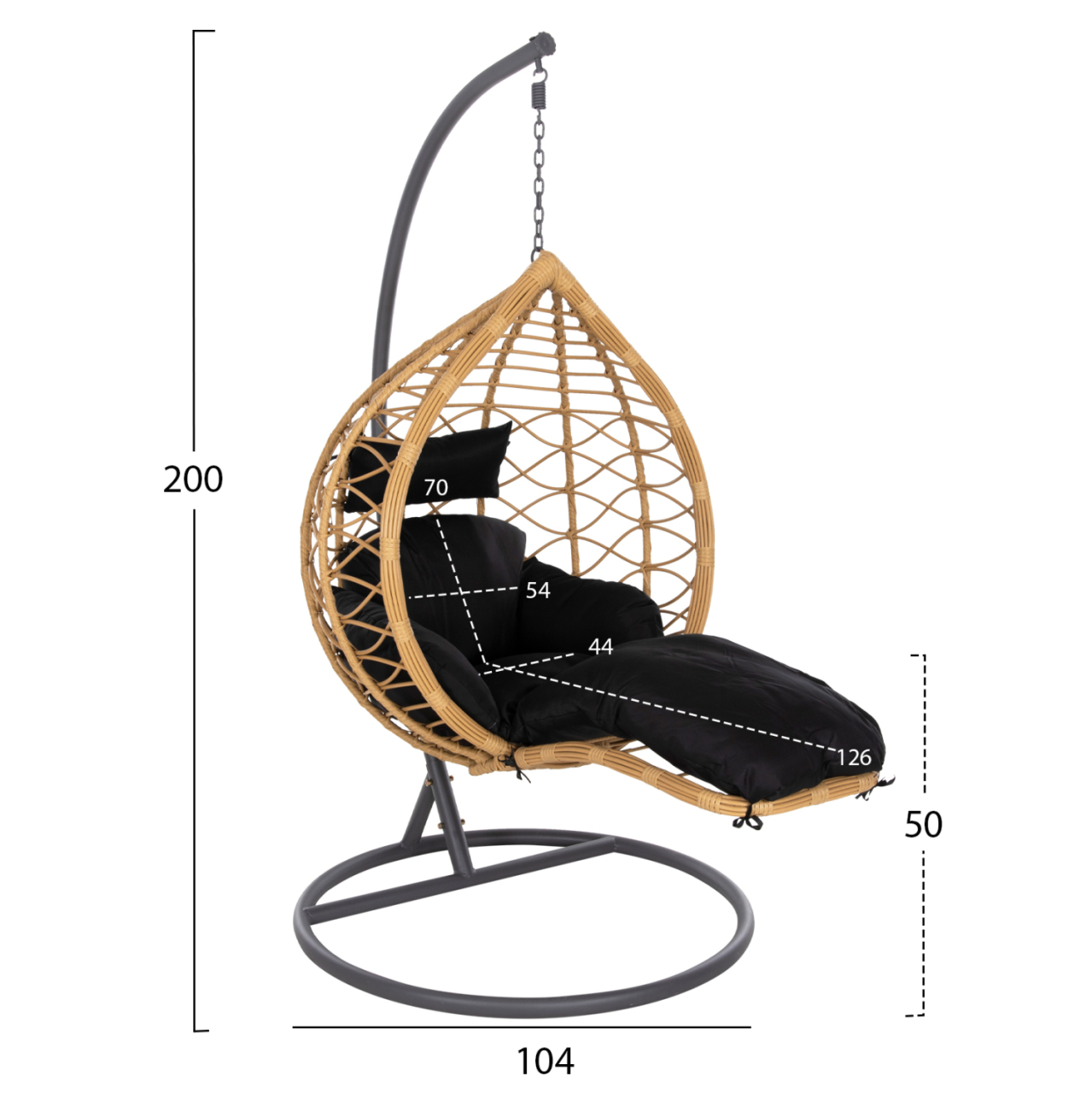 SINGLE HANGING NEST WITH FOOTREST GRACIE HM5755.02 BEIGE SYNTHETIC RATTAN-GREY STEEL FRAME Φ104x200Hcm. [2]