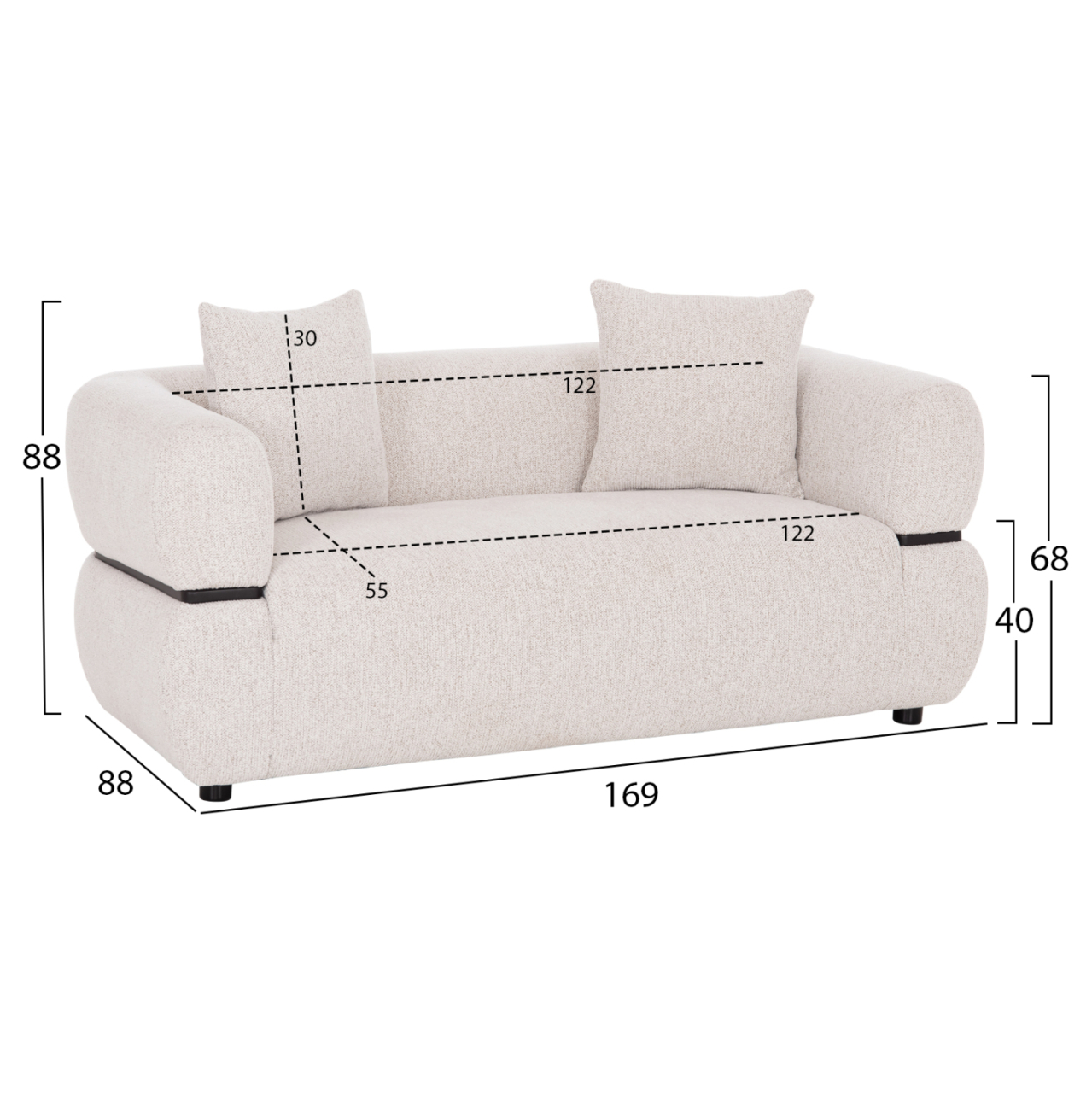 SOFA 2-SEATER ARCTIS HM3328.02 LIGHT BEIGE FABRIC 169x88x88Hcm. [2]
