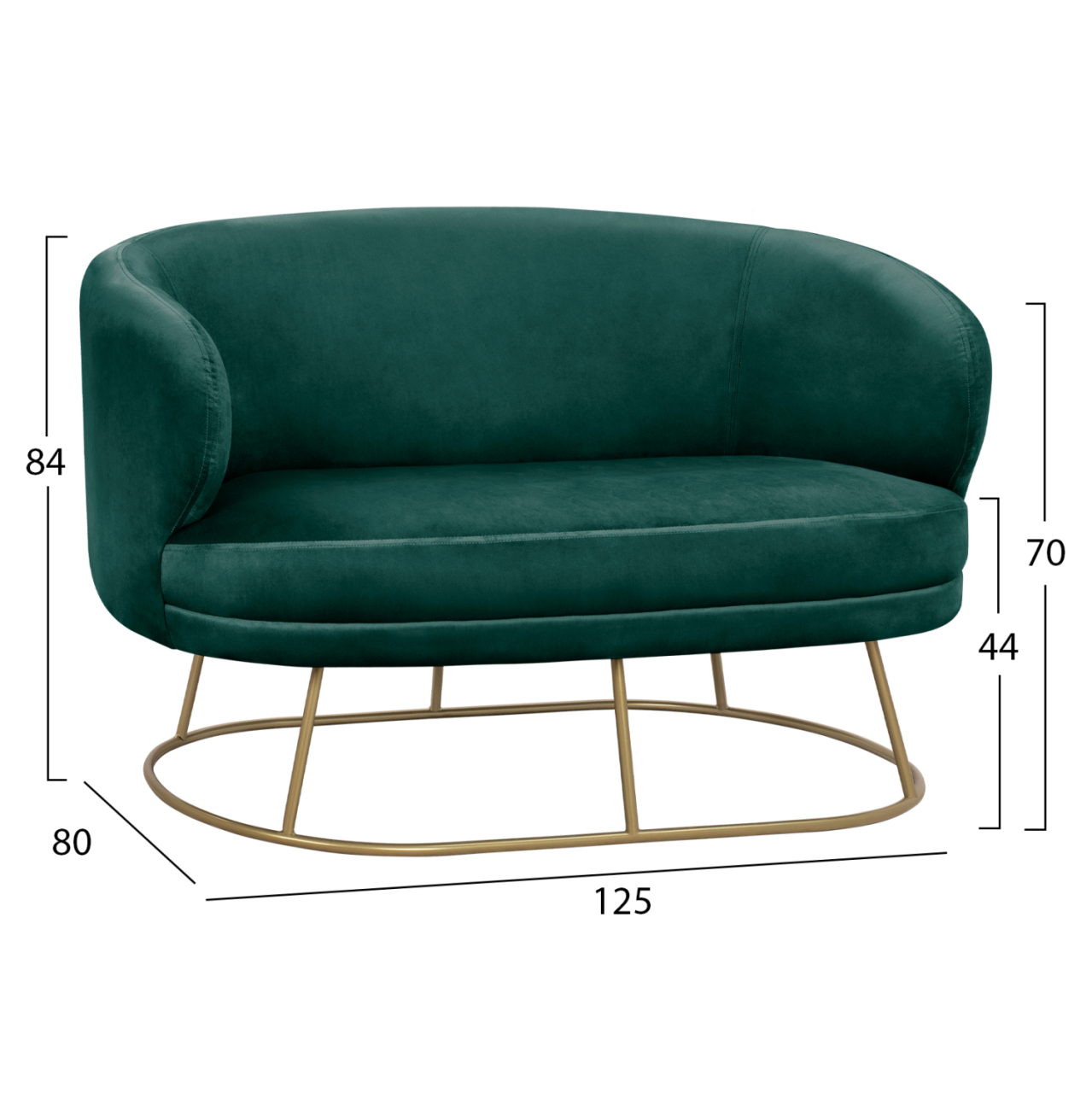 Sofa 2 seater Arien from Velver Cyppress Green with gold base HM8492.03 125X80X84cm [2]