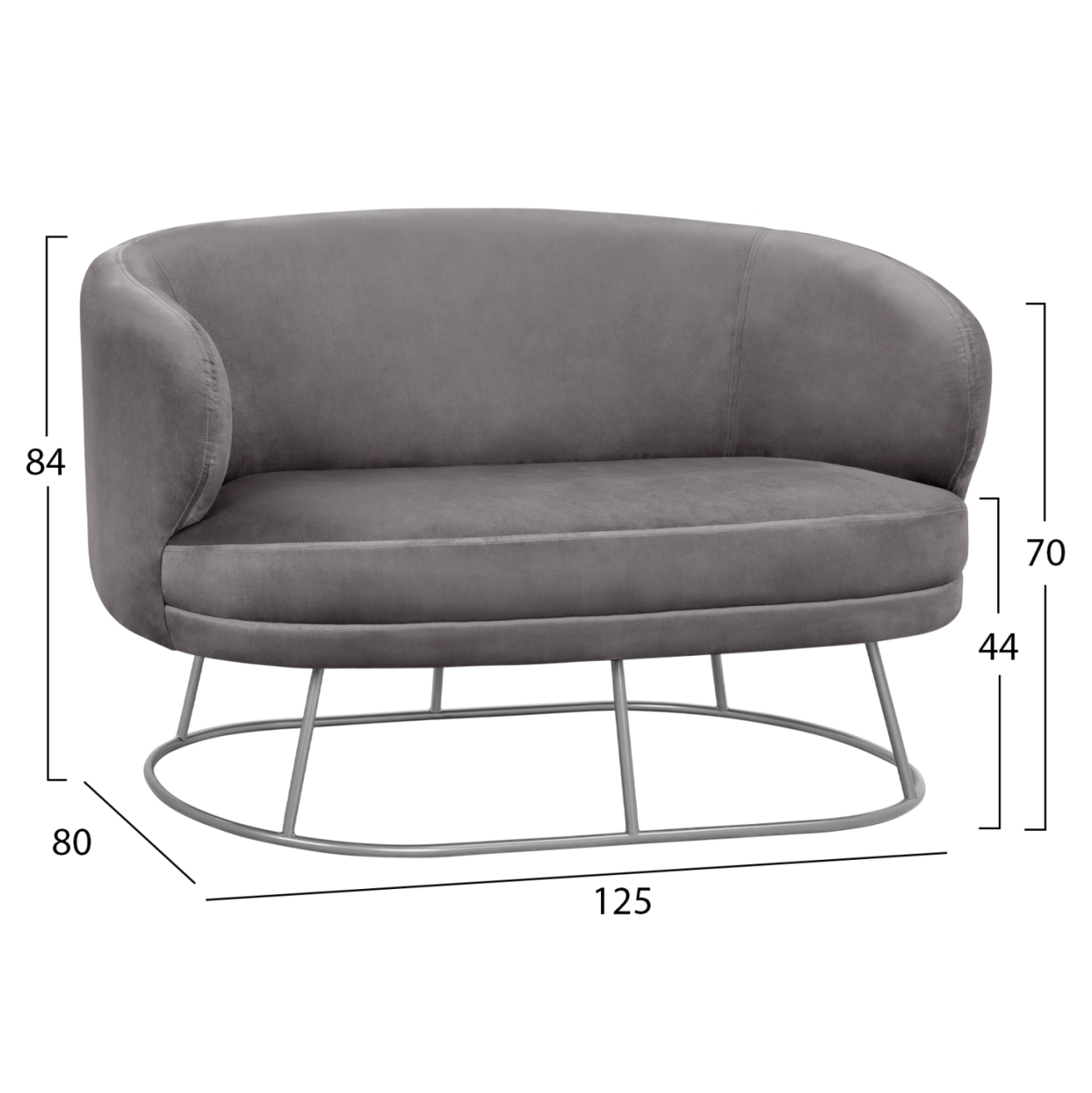 Sofa 2 seater Arien from velvet Grey with Silver Base HM8492.01 125Χ80Χ84cm [2]