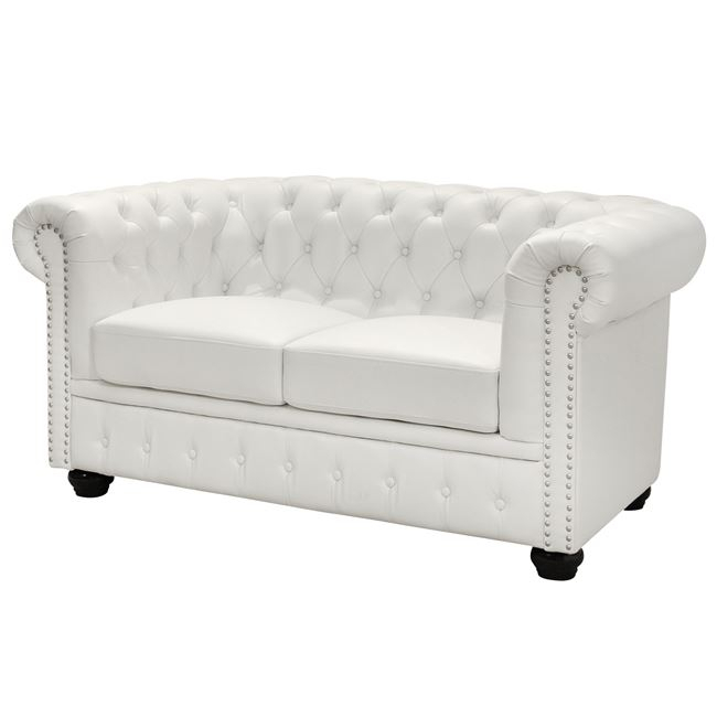 Sofa 2 seater Chesterfield type HM3010.02 White matte Faux Leather 155x90x73 cm [2]