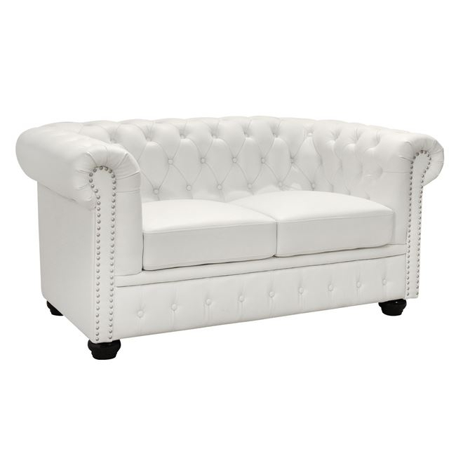 Sofa 2 seater Chesterfield type HM3010.02 White matte Faux Leather 155x90x73 cm [1]