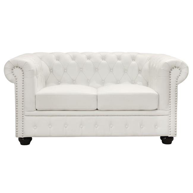 Sofa 2 seater Chesterfield type HM3010.02 White matte Faux Leather 155x90x73 cm [3]