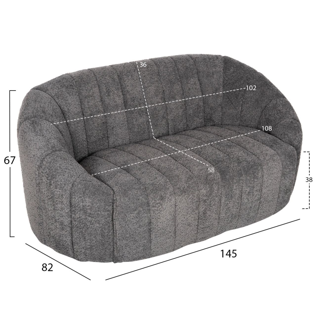 SOFA 2-SEATER MOBY HM9595.01 GREY BOUCLE FABRIC 145x82x67Hcm. [2]