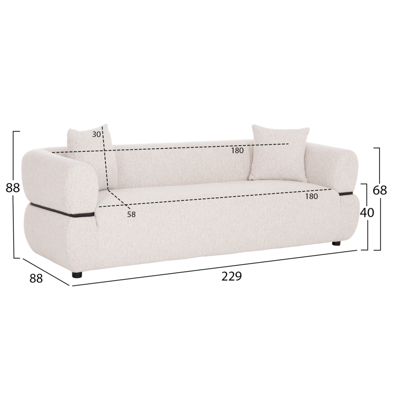 SOFA 3-SEATER ARCTIS HM3327.02 LIGHT BEIGE FABRIC 229x88x88Hcm. [2]