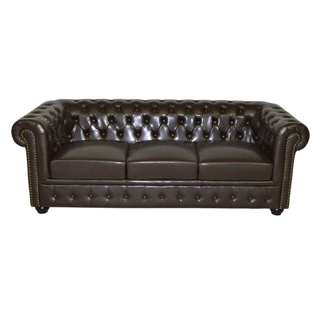 Sofa 3 seater Chesterfield type HM3009.01 dark brown Faux Leather 208x90x73 cm [2]