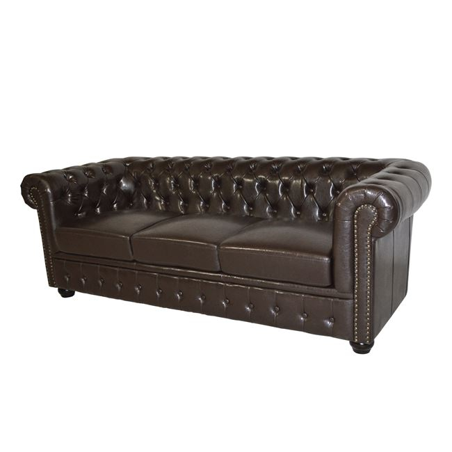 Sofa 3 seater Chesterfield type HM3009.01 dark brown Faux Leather 208x90x73 cm [3]