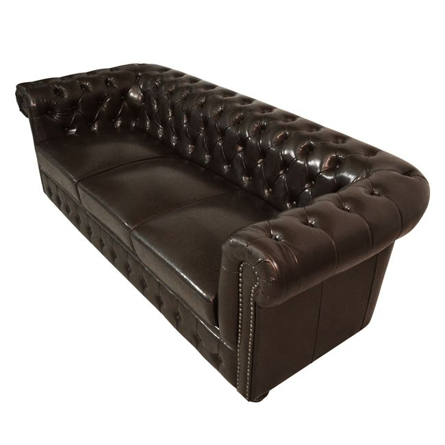 Sofa 3 seater Chesterfield type HM3009.01 dark brown Faux Leather 208x90x73 cm [4]