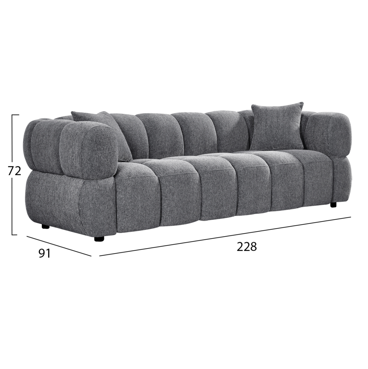 SOFA 3-SEATER NORIKA HM3331.01 GREY FABRIC 220x88x85Hcm. [2]