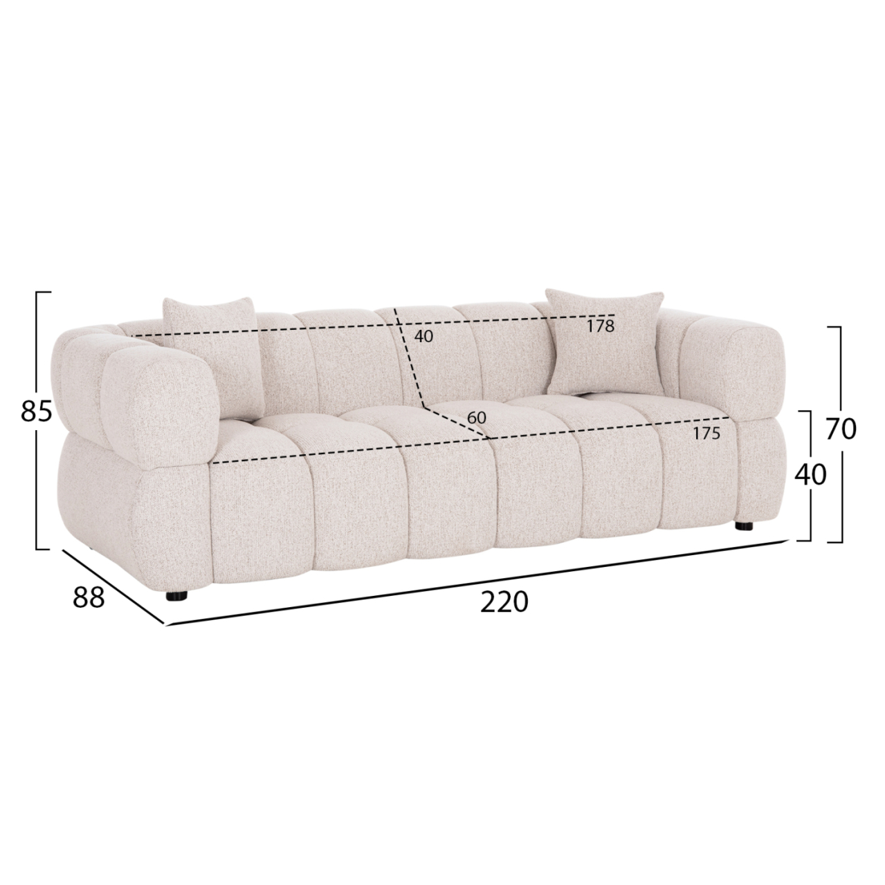 SOFA 3-SEATER NORIKA HM3331.02 ECRU FABRIC 220x88x85Hcm. [2]