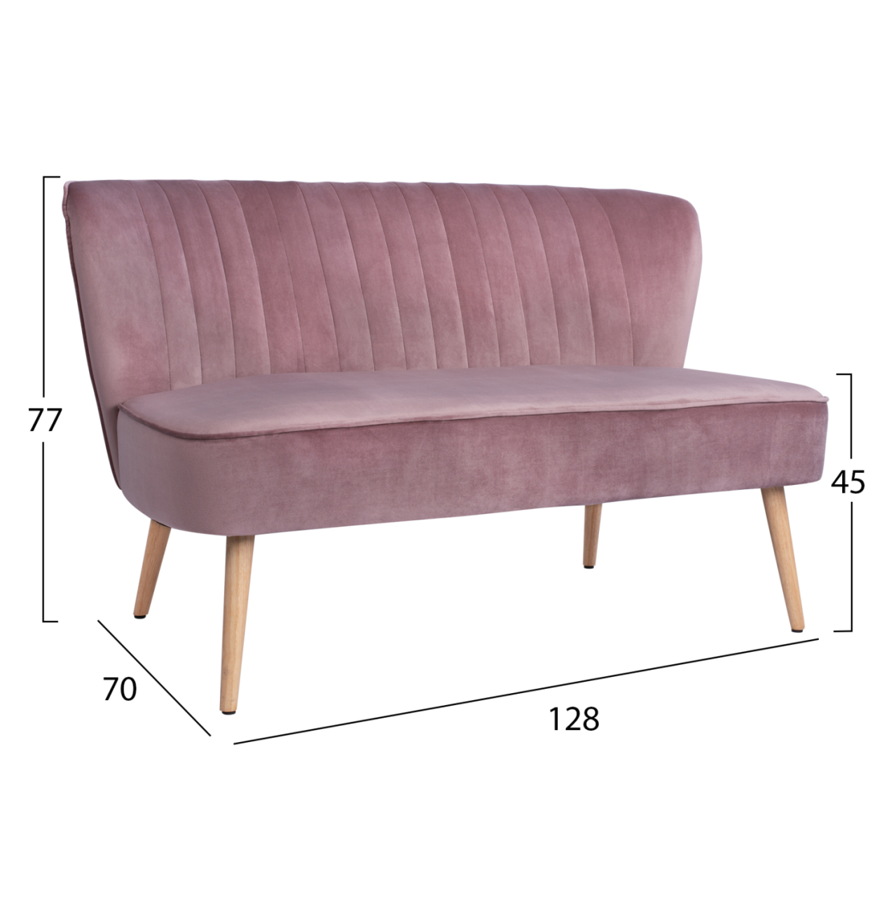 SOFA ANDY IN DUSTY PINK VELVET HM8401.02 128x70x77Y cm. [2]