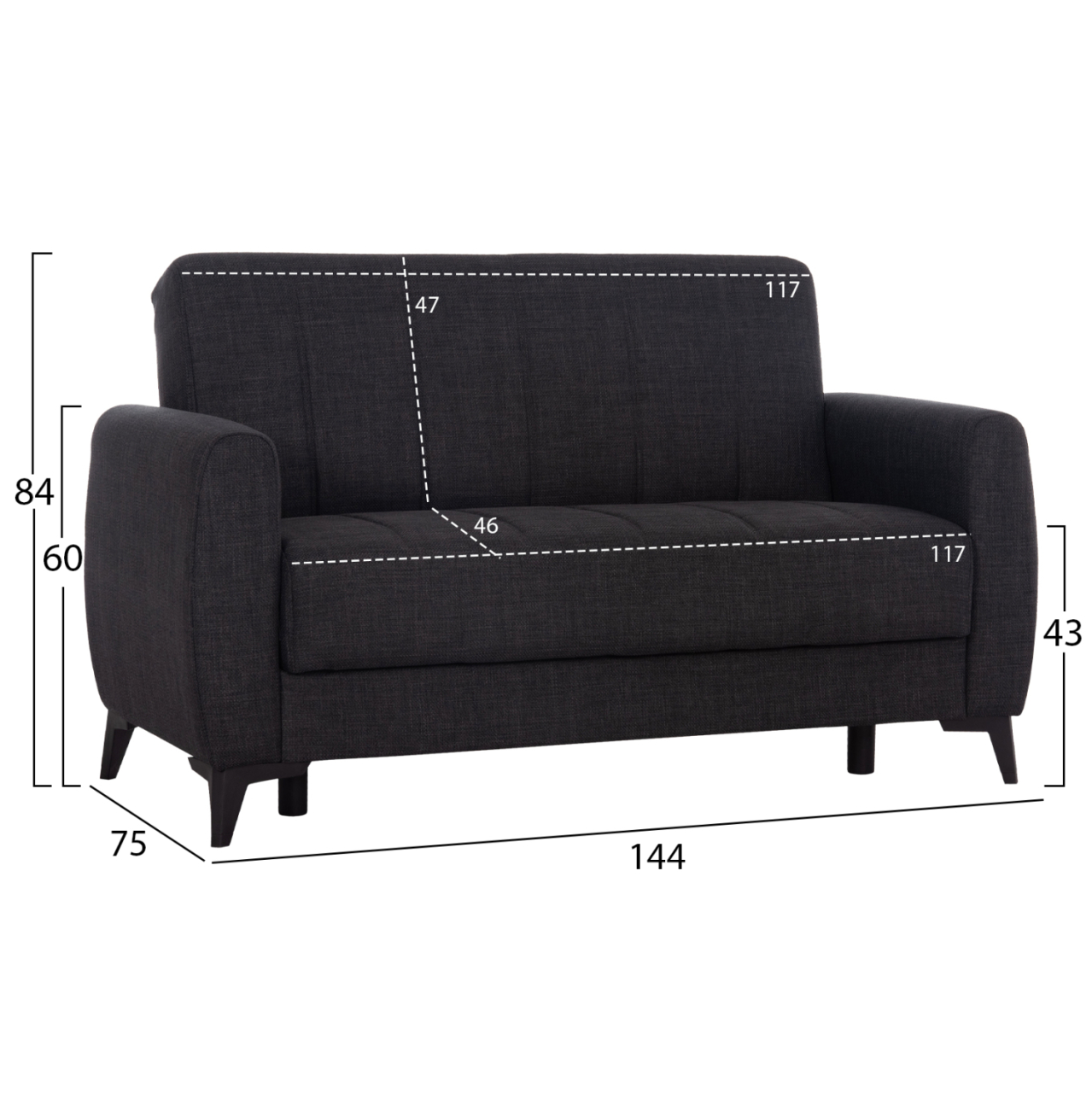 SOFA-BED 2-SEATER WITH STORAGE SPACE NIKKO HM3293.01 GREY FABRIC 144x75x84Hcm. [2]