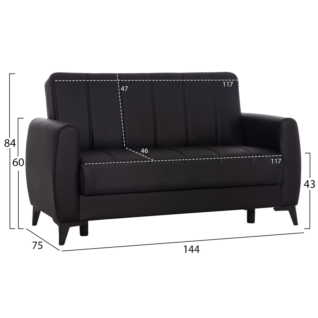 SOFA-BED 2-SEATER WITH STORAGE SPACE NIKKO HM3293.11 BLACK PU 144x75x84Hcm. [2]