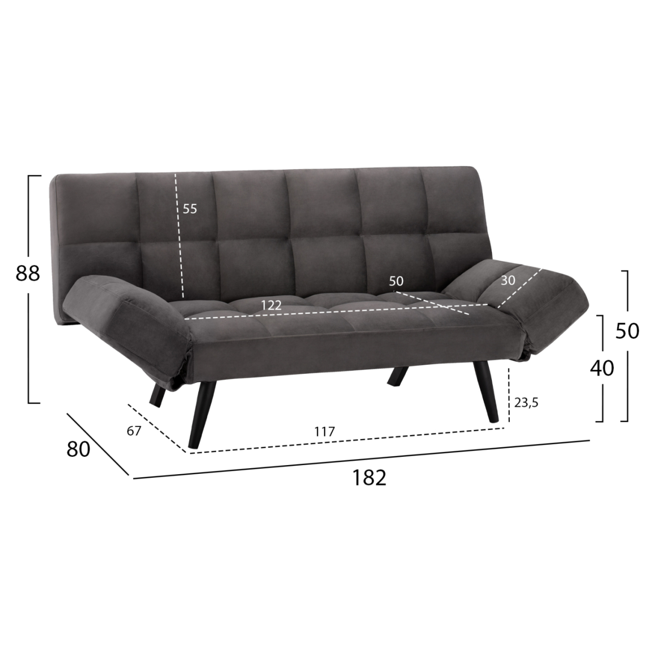 Sofa Bed 3 Seater from velvet grey HM3167.01 182x80x88cm [2]