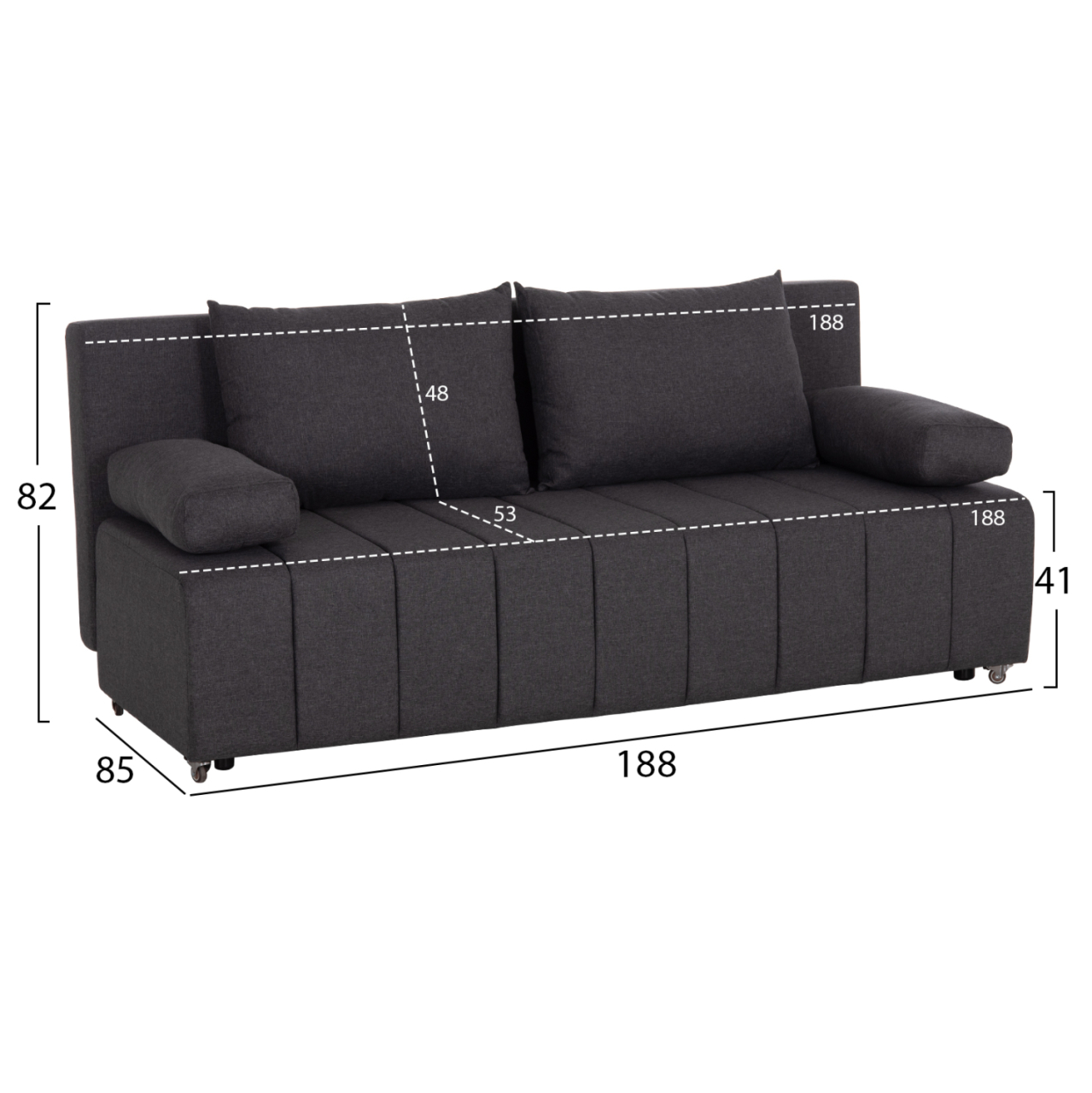 SOFA-BED 3-SEATER KEND HM3313.01 FABRIC IN GREY 188x85x82Hcm. [2]