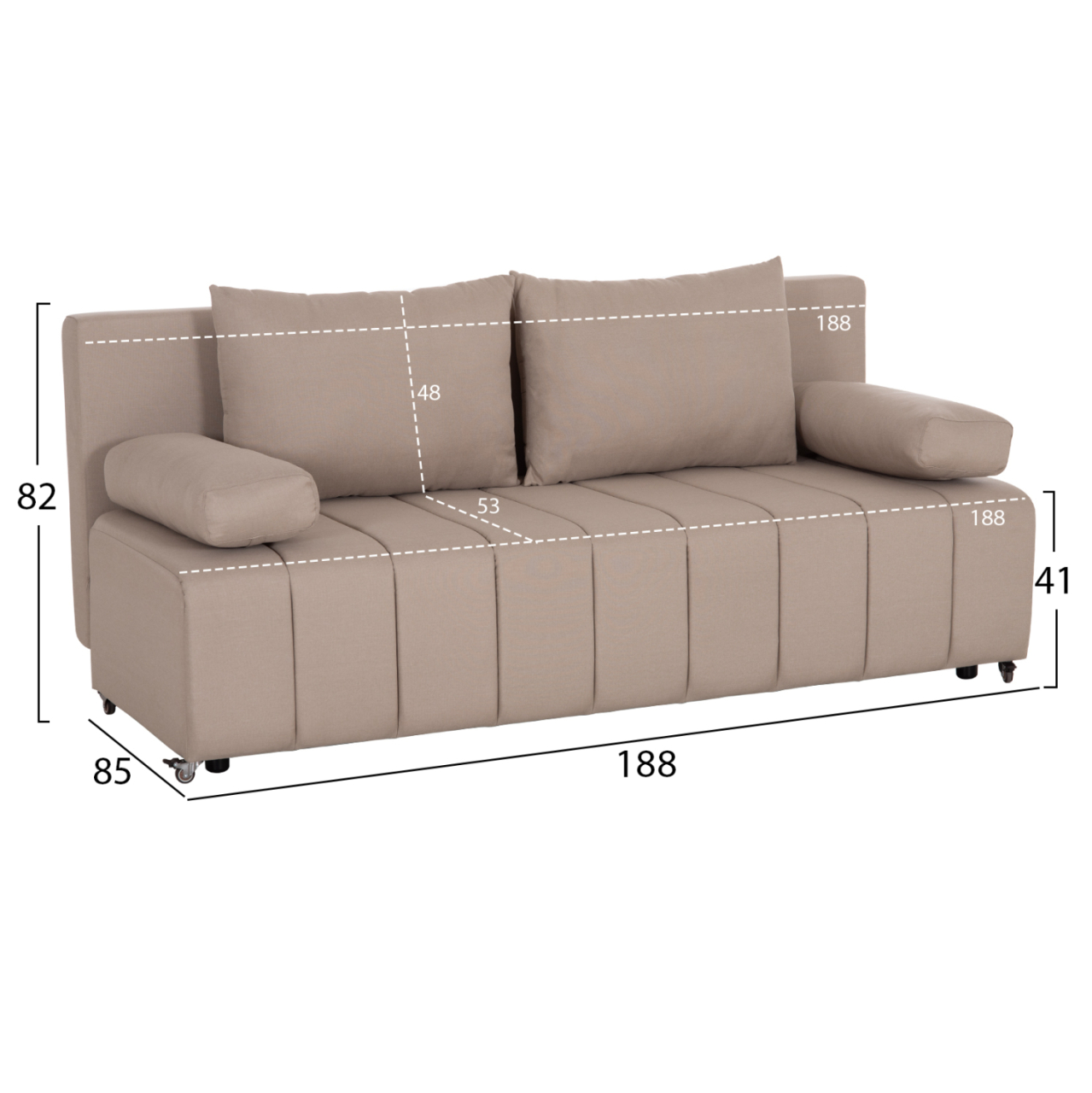 SOFA-BED 3-SEATER KEND HM3313.03 FABRIC IN LIGHT BEIGE 188x85x82Hcm. [2]