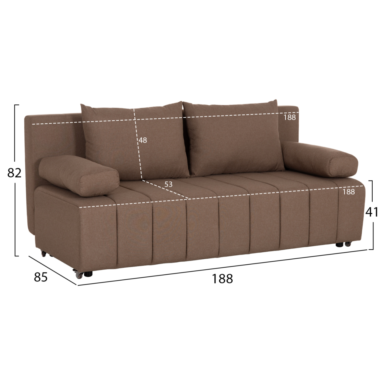 SOFA-BED 3-SEATER KEND HM3313.04 FABRIC IN LIGHT BROWN 188x85x82Hcm. [2]