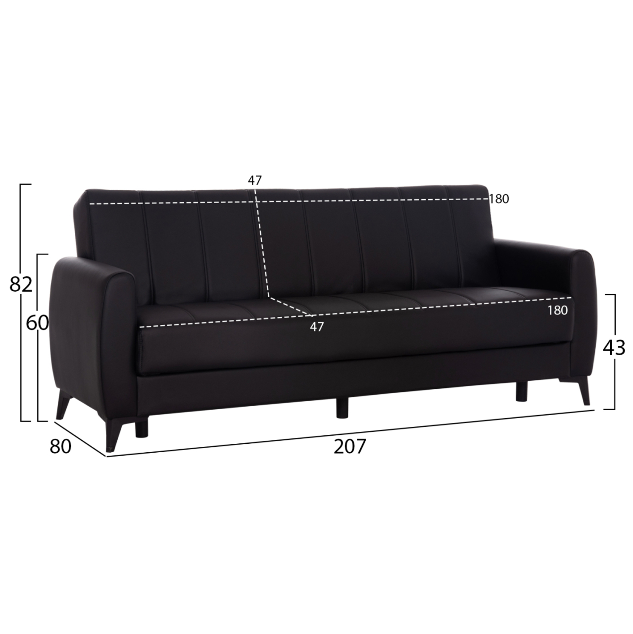 SOFA-BED 3-SEATER WITH STORAGE SPACE NIKKO HM3292.11 BLACK PU 207x80x82Hcm. [2]