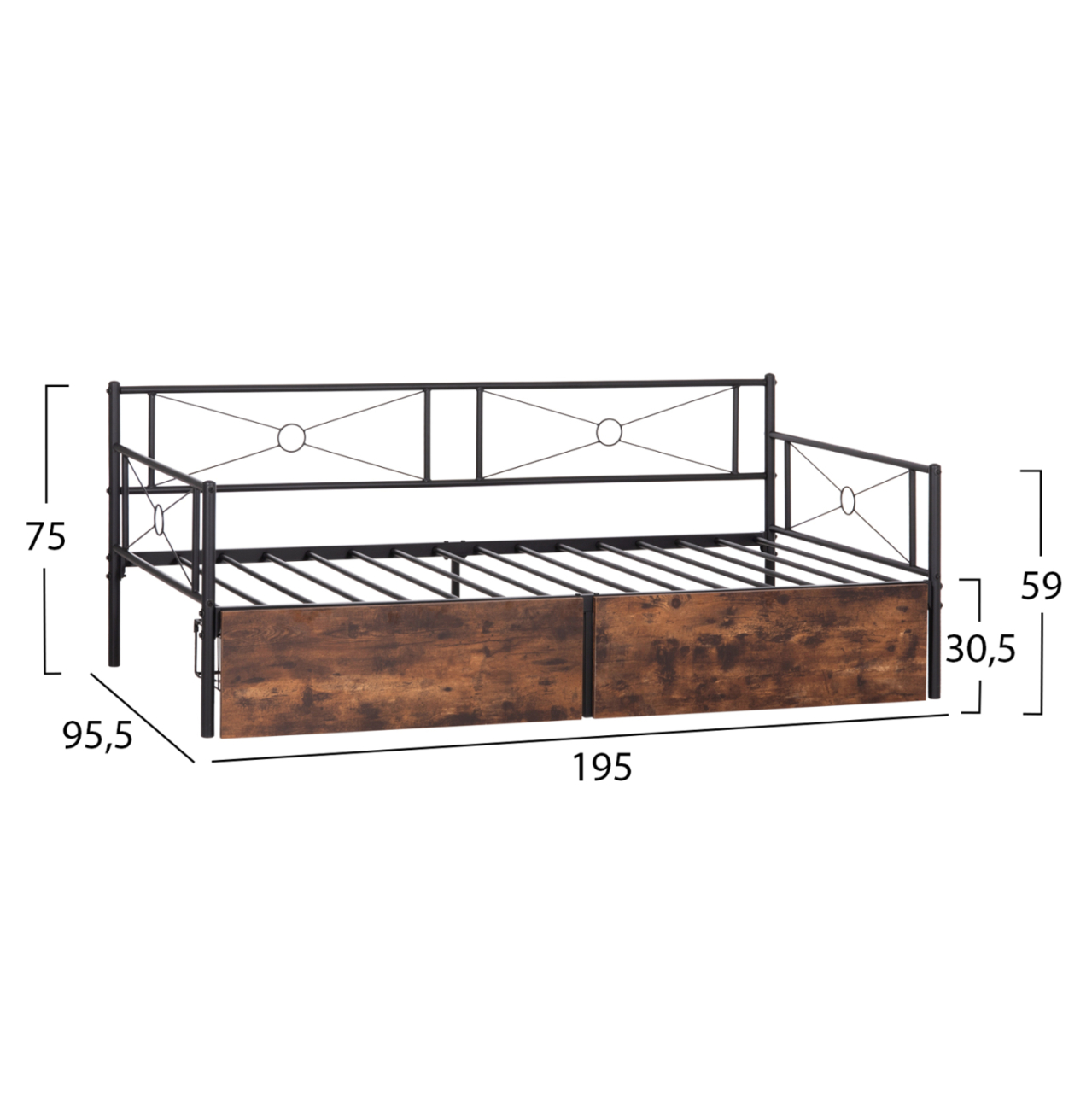SOFA-BED BERNIE HM21120.01 METAL FRAME IN BLACK and DRAWERS- FOR MATTRESS 190x90cm. [3]