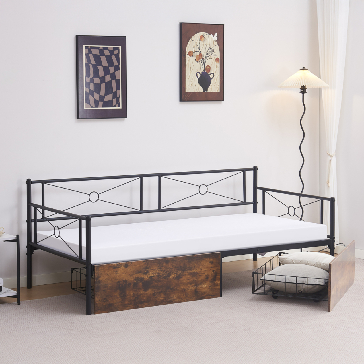 SOFA-BED BERNIE HM21120.01 METAL FRAME IN BLACK and DRAWERS- FOR MATTRESS 190x90cm. [2]
